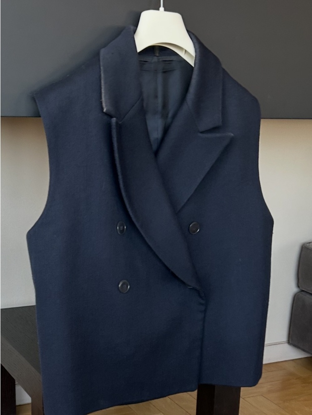 Helmut Lang Navy Double-Breasted Wool Vest Blazer